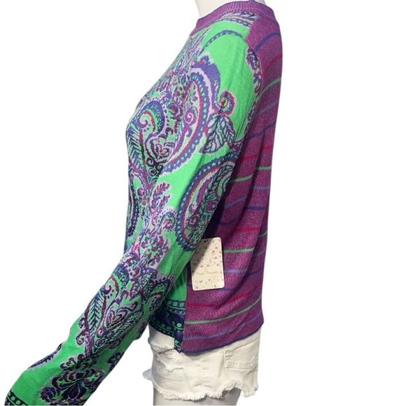 NWT Free People New Age Sweater - Purple/Green Boho (L) - Picture 4 of 15
